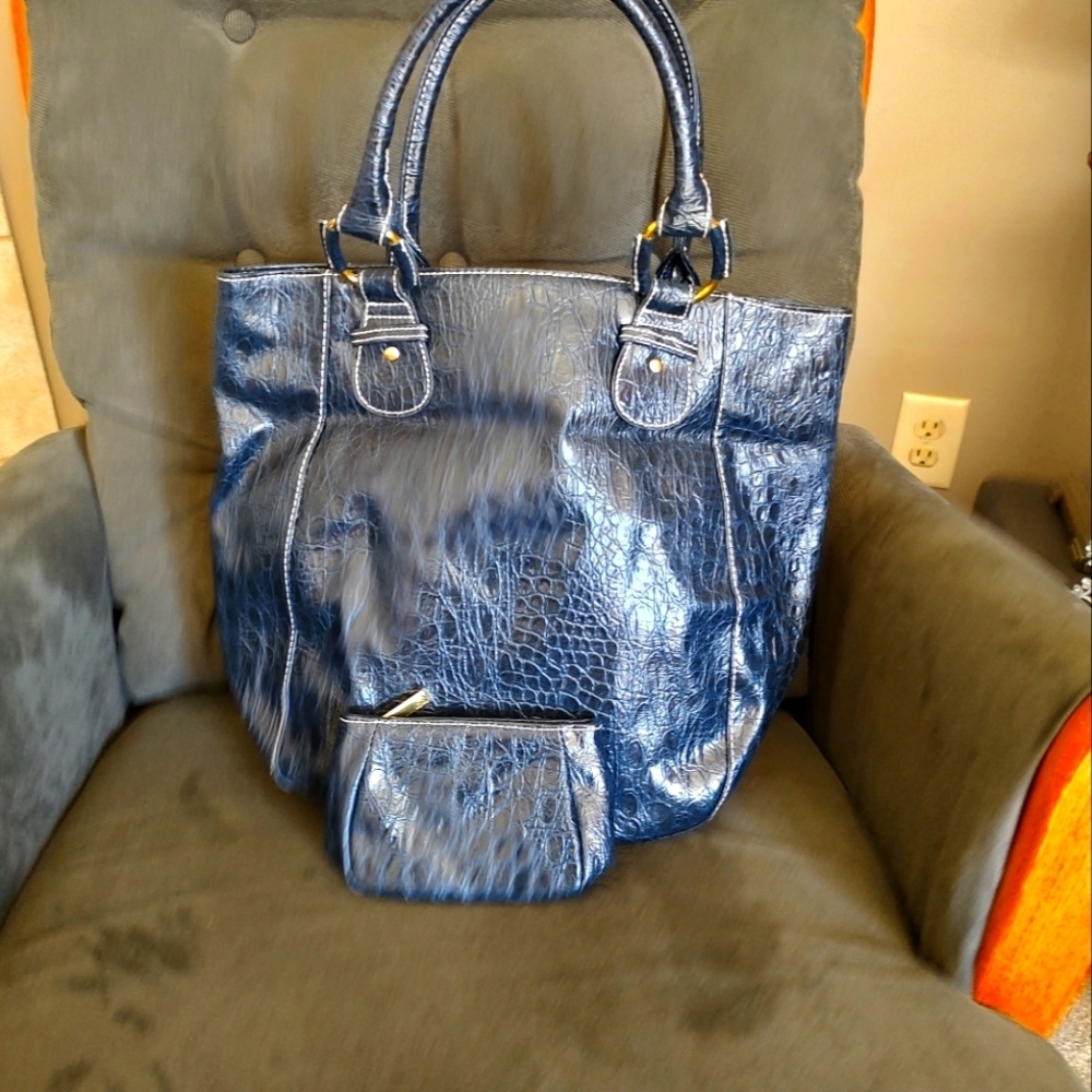 Estee Lauder Blue Faux Animal Print Shoulder Tote!